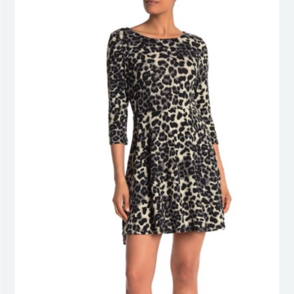Leopard Print Fit & Flare Dress - Size Large by Papillon (grey/black)